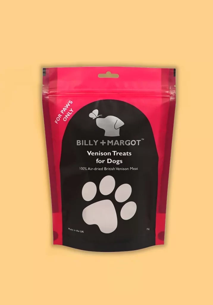 Billy+Margot Dog Treats Venison Red Black Paw Print