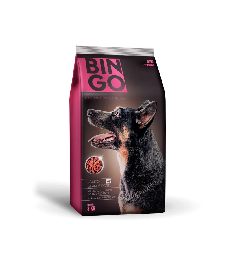 Bingo Dog Food Adult Large Portion Meat Brown Pink Dog Image
