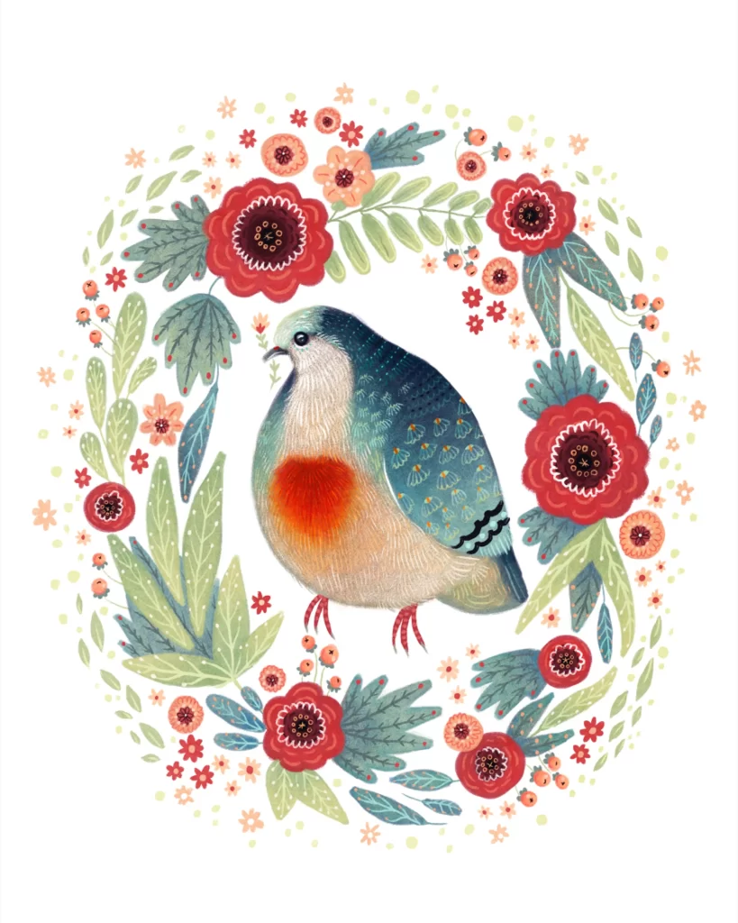 Bird Flowers Nature Illustration Colorful
