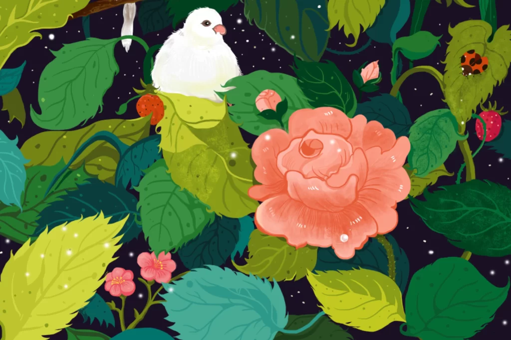 Bird Rose Garden Leaves