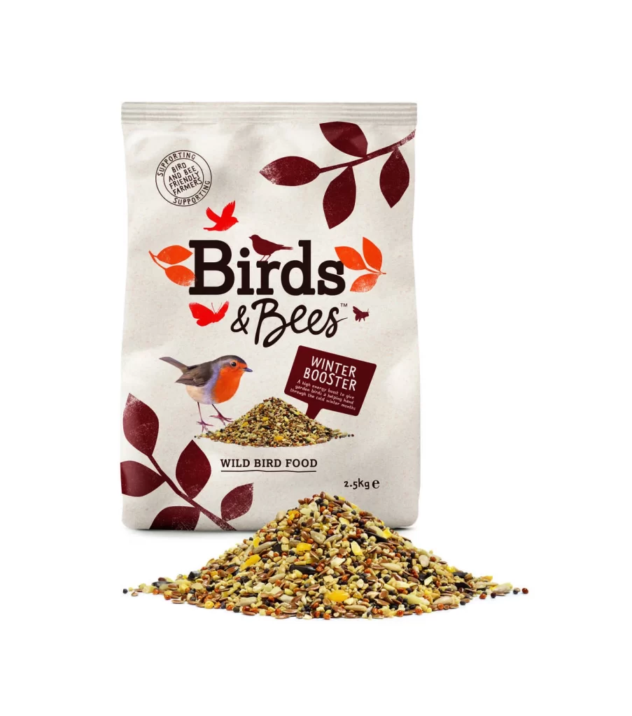 Birds Bees Wild Bird Food Winter Booster Red Leaves Illustration