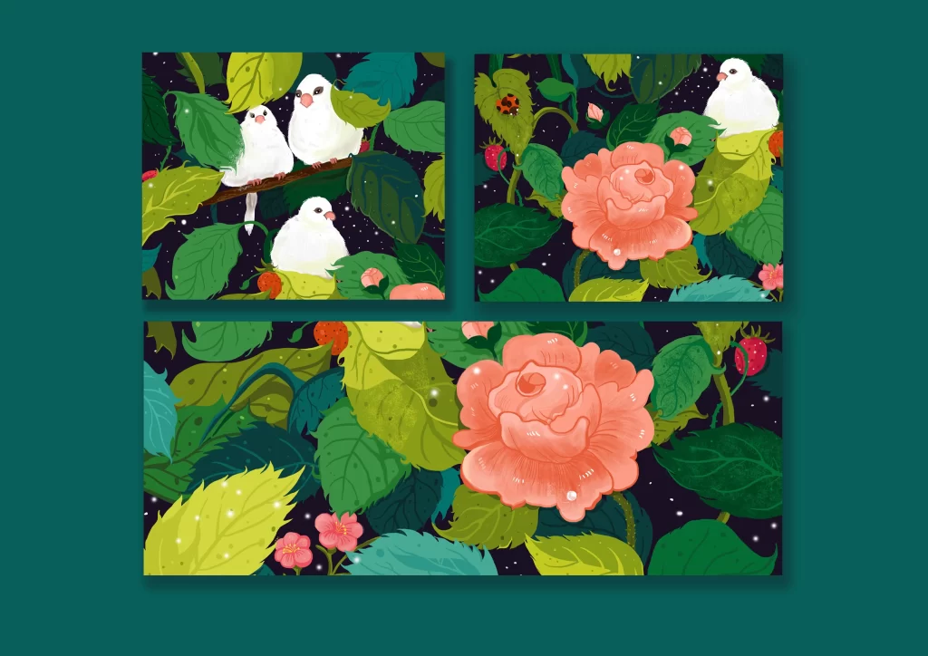 Birds Flowers Leaves Berries