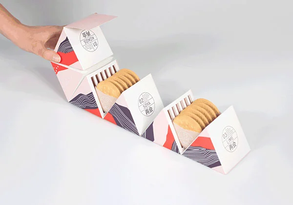 Biscuit Packaging Modern Geometric Red Black White