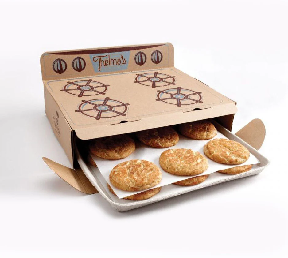 Biscuit Packaging Stove Design Brown Blue Circular Typography
