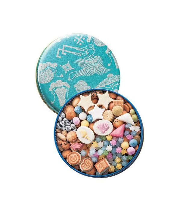 Biscuit Tin Blue White Pastel Colorful Decorative Design