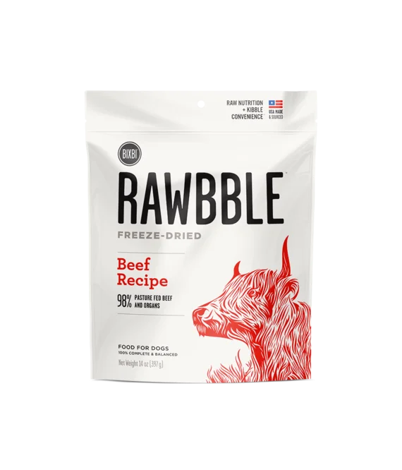 Bixbi Rawbble Dog Food Beef Red White Illustration