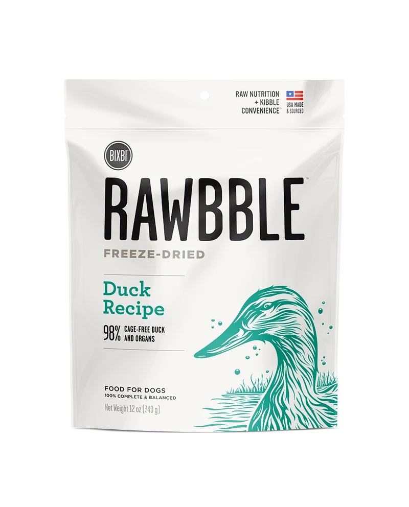 Bixbi Rawbble Dog Food Duck Freeze-Dried Teal Illustration