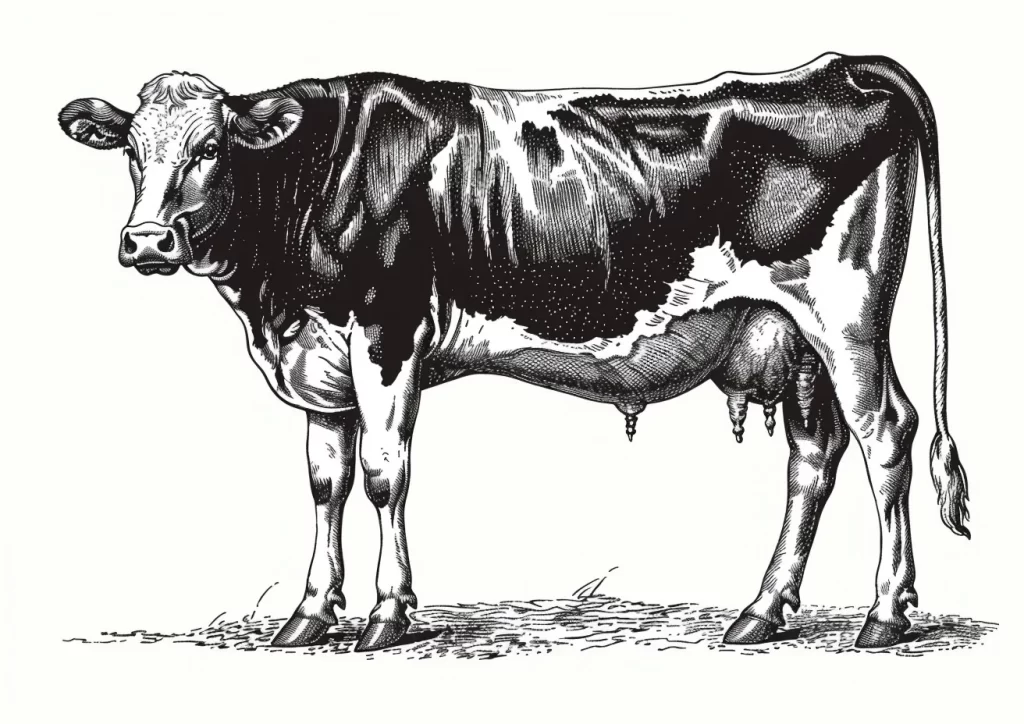 Black and White Cow Line Art