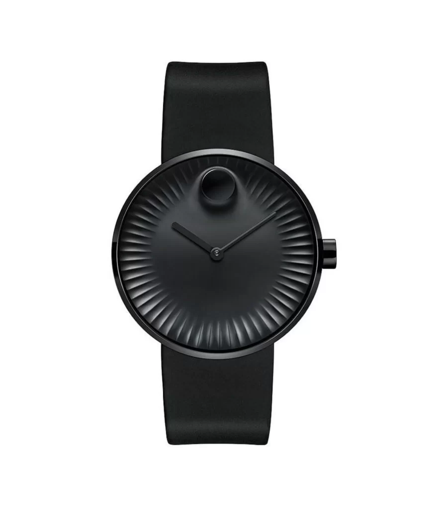 Black Watch Minimalist Design Analog Timepiece Leather Strap Dial