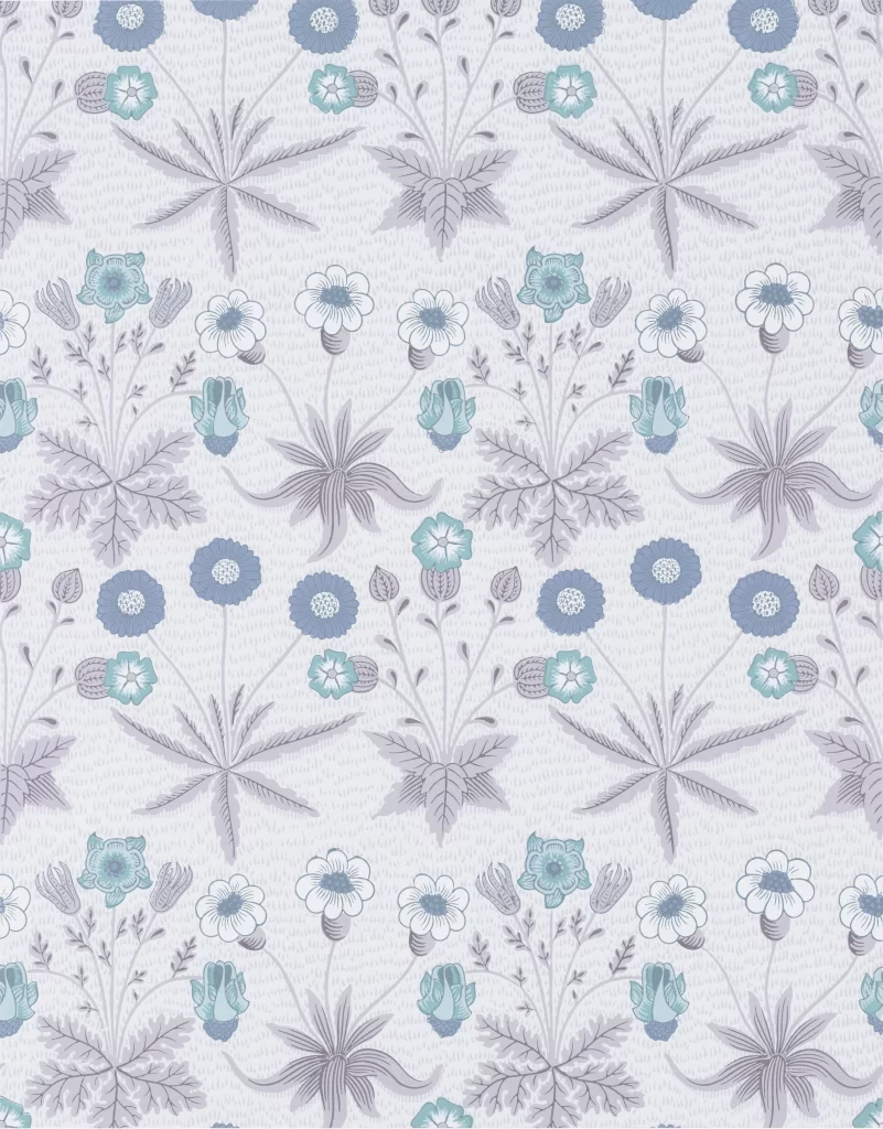 Blue and Teal Anemone Vine Botanical Wallpaper