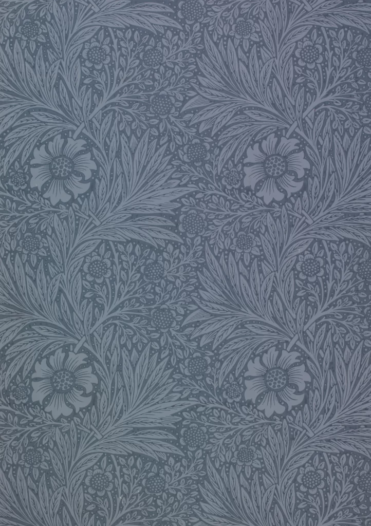 Blue and White Anemone Vine Sage Green Foliage Vintage William Morris
