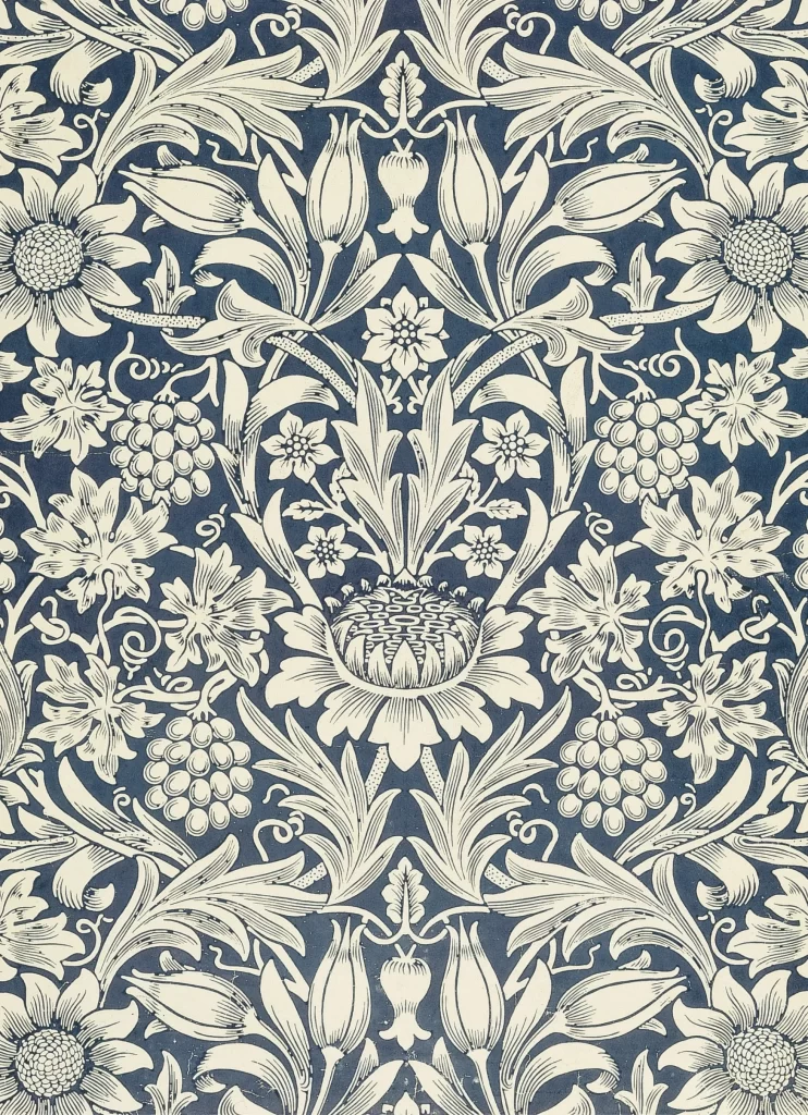 Blue and White Floral Vine Arabesque William Morris