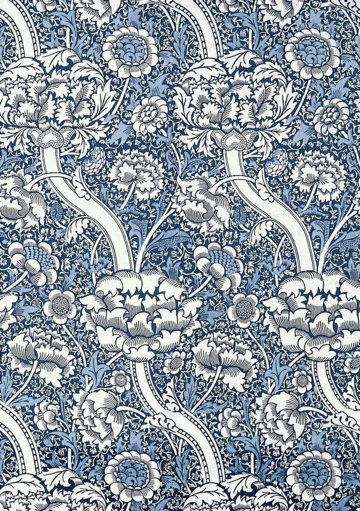 Blue and White Peony Vine Arabesque William Morris