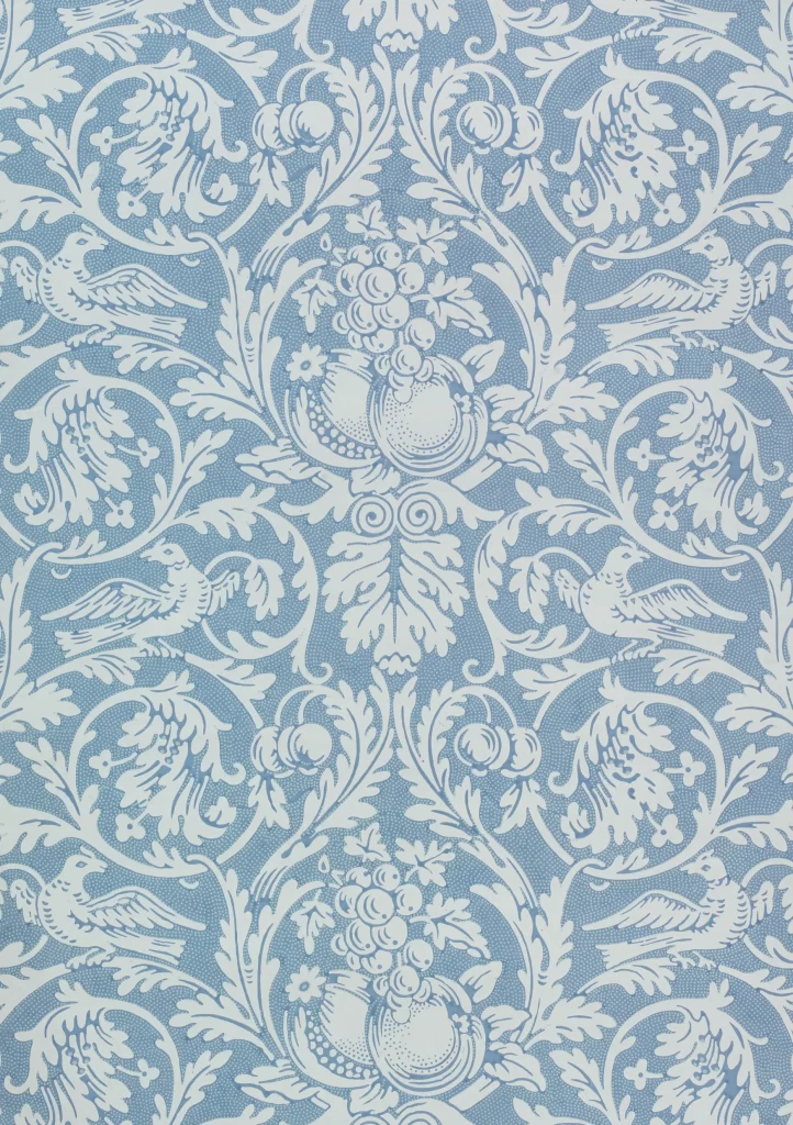 Blue and White Vine Scroll Floral Pattern