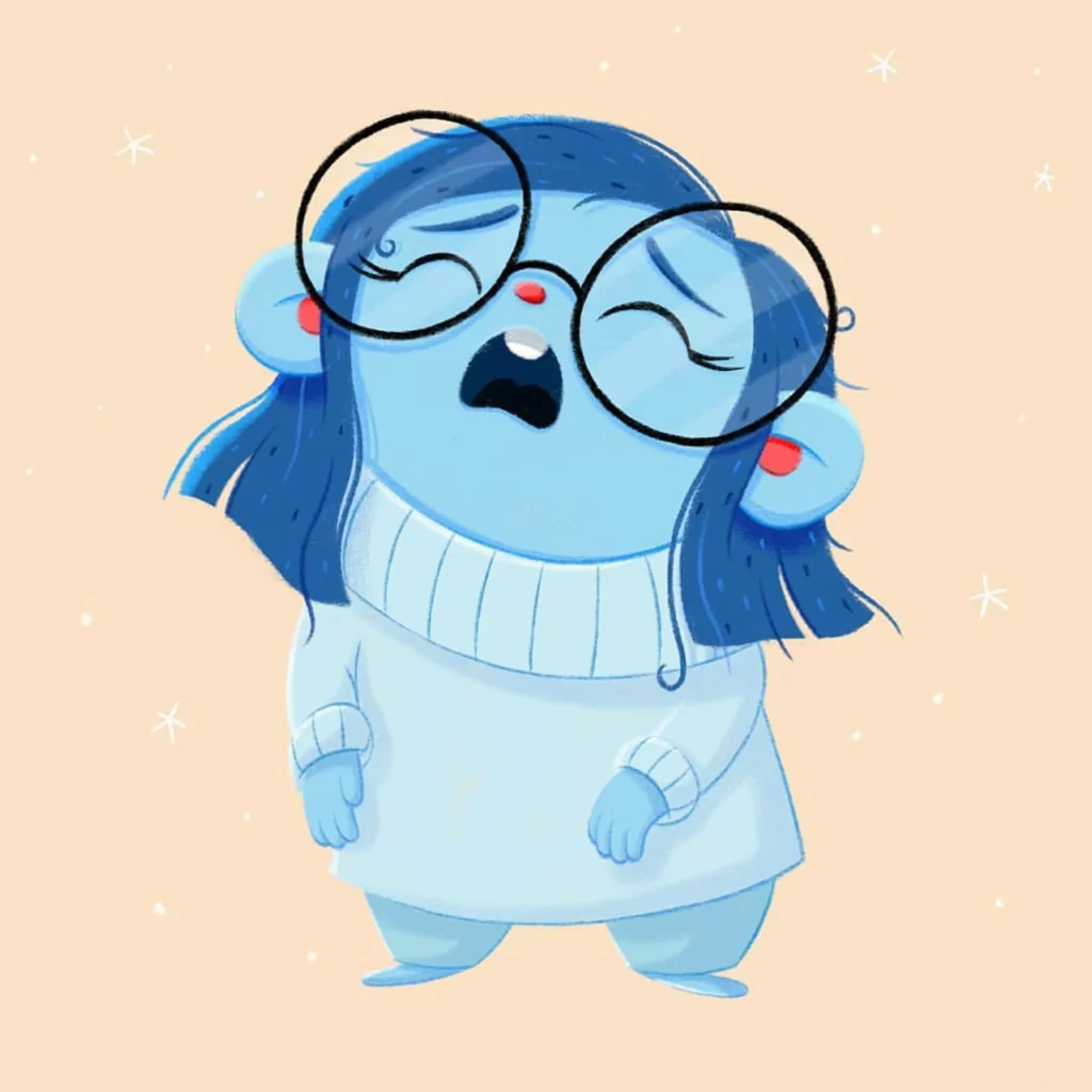 Blue Character Glasses Yawning Sleepy Eleonore Pelluau
