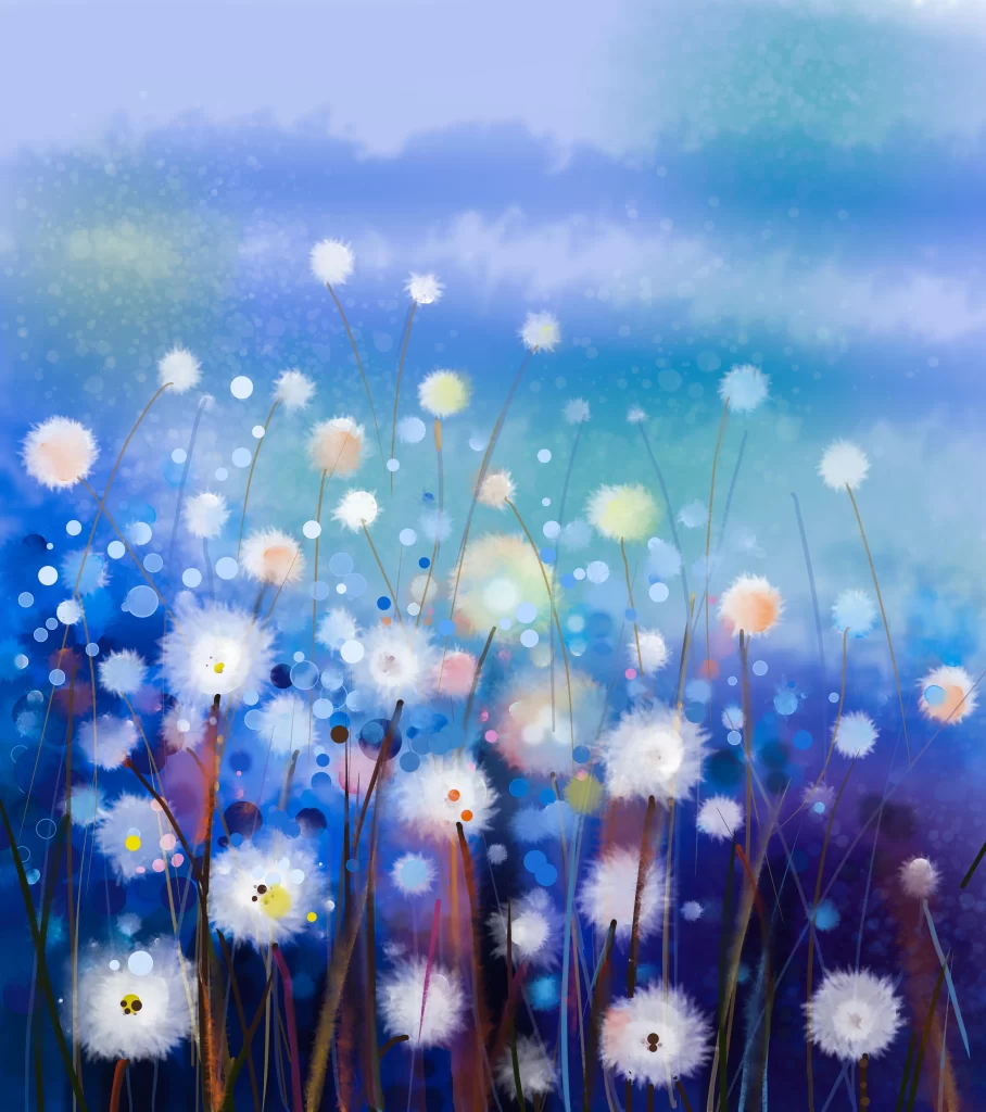 Blue Dandelion Soft Pastel Dreamy Ethereal