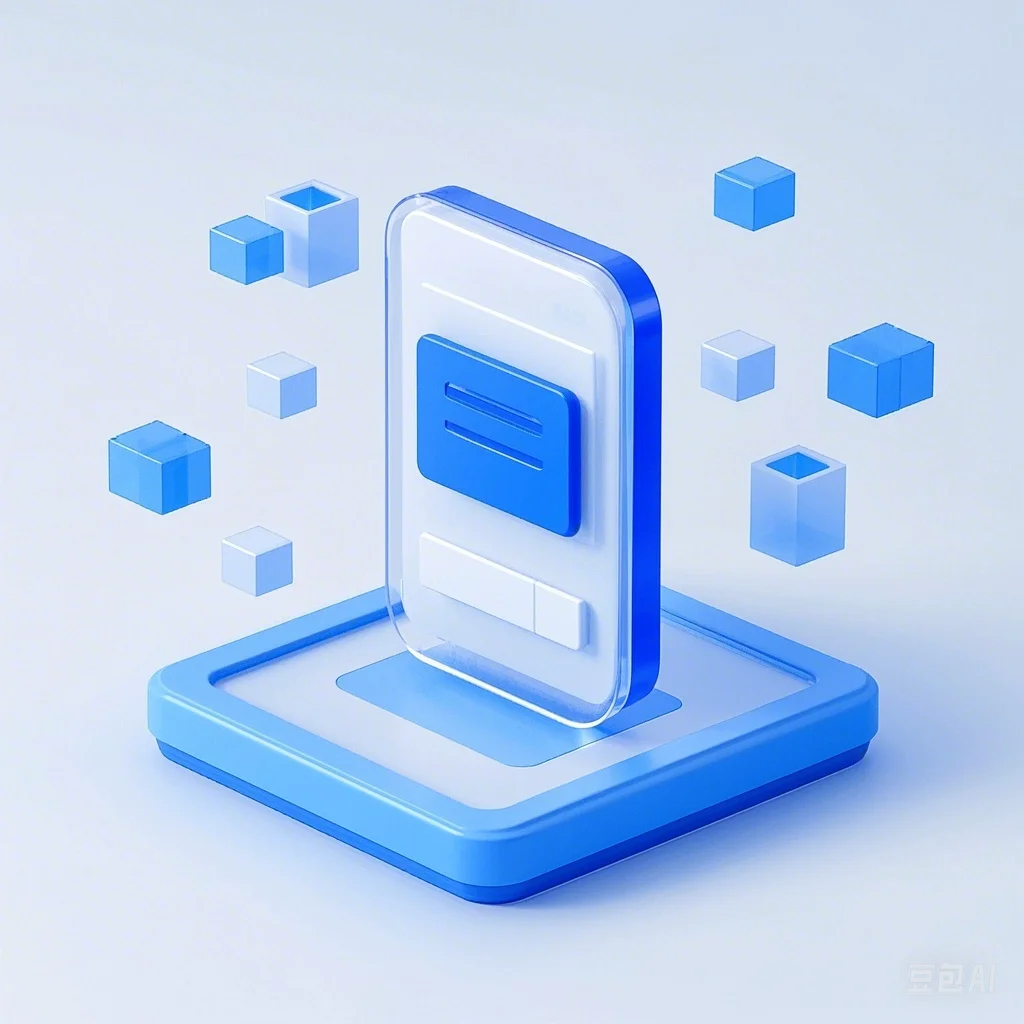 Blue Digital Interface with Floating Cubes