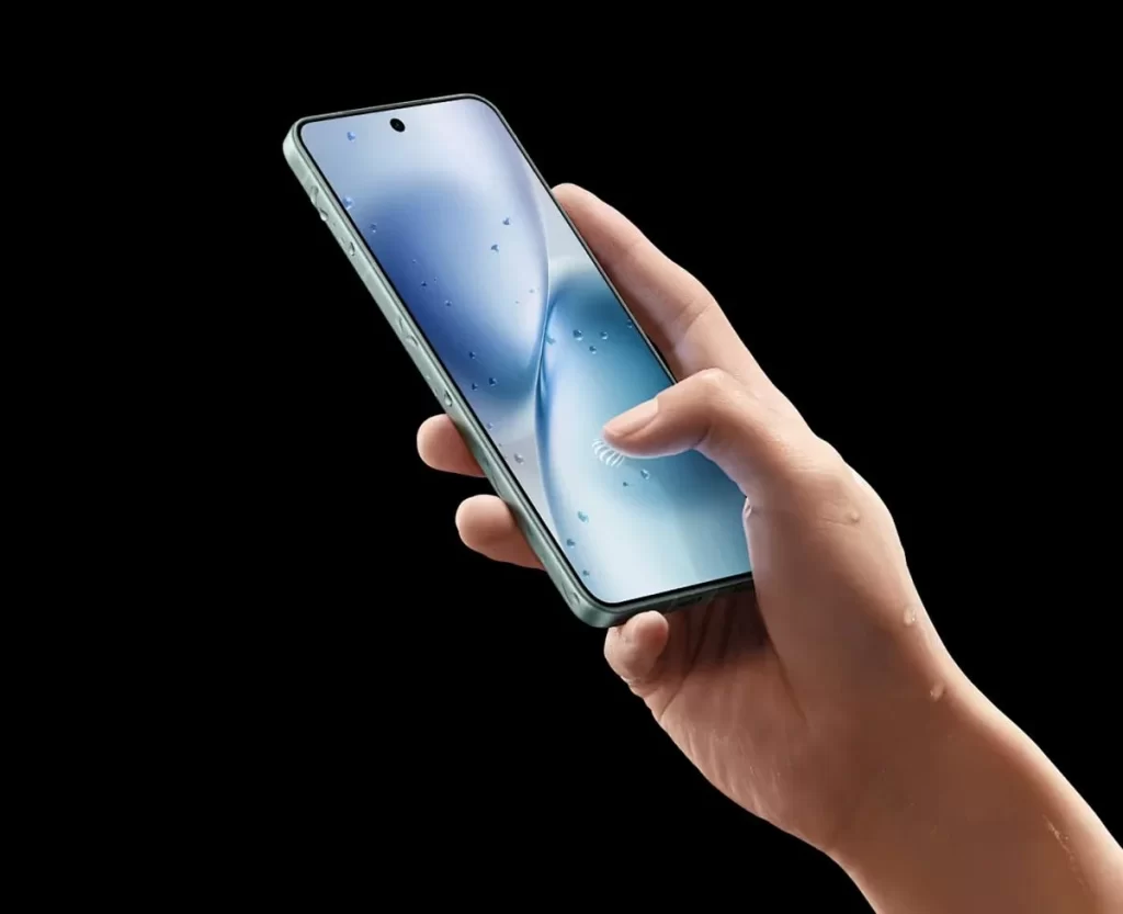 Blue Gradient Smartphone with Water Drops
