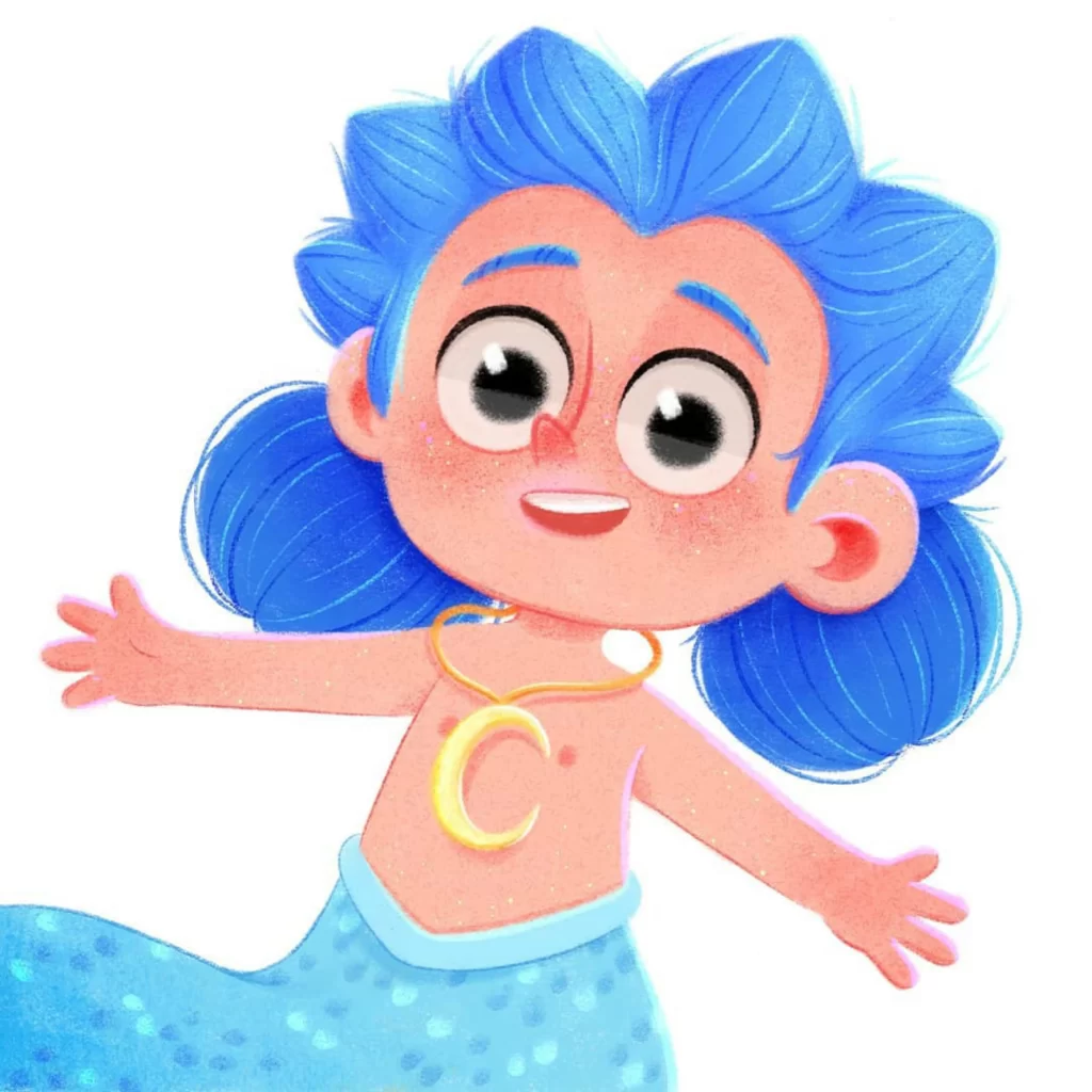 Blue Hair Mermaid Necklace Moon Joyful Eleonore Pelluau