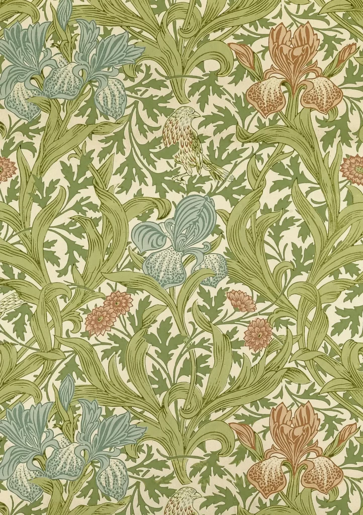 Blue Iris Green Leaves Vintage William Morris