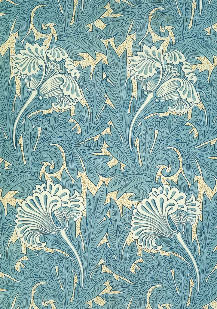 Blue Lily Vine Cream Background William Morris