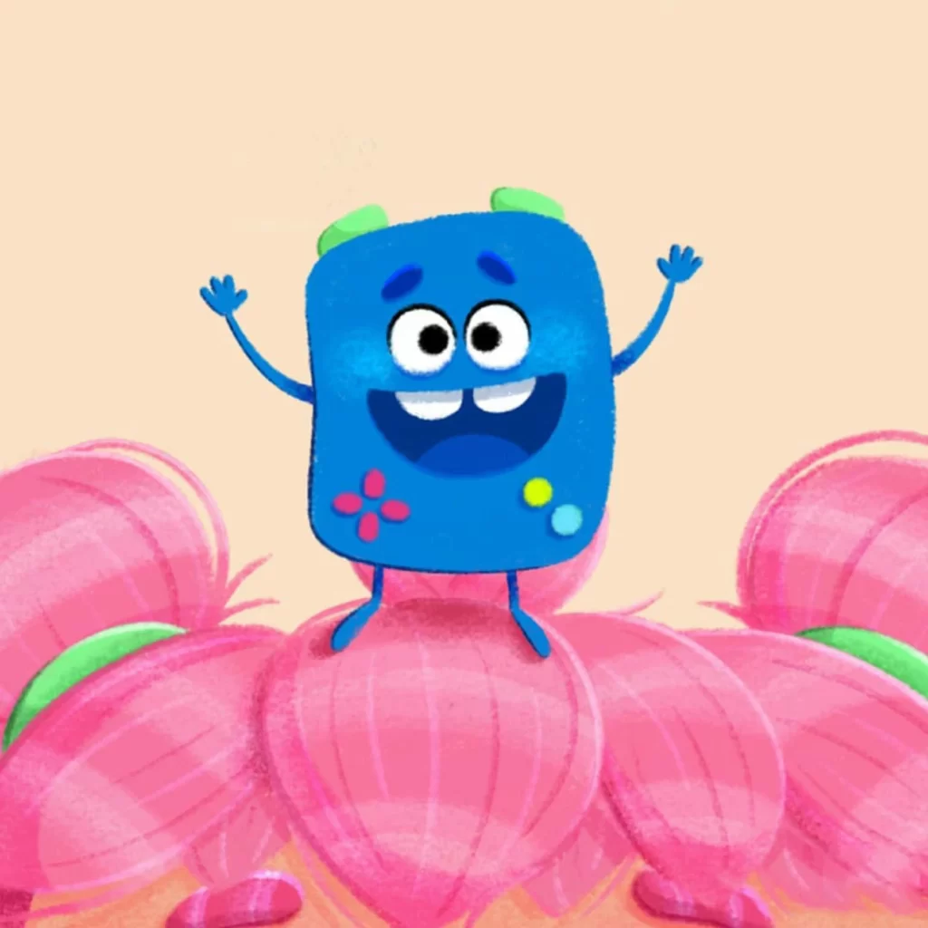 Blue Monster Pink Flower Happy Expression Eleonore Pelluau