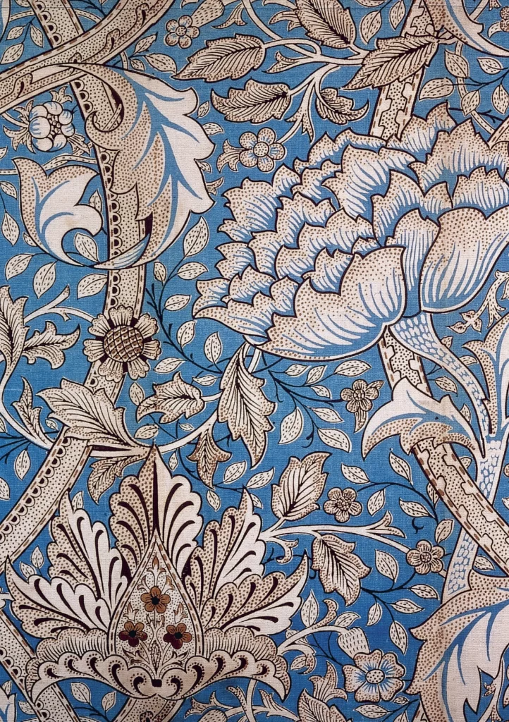 Blue Peony Vine Cream Background William Morris