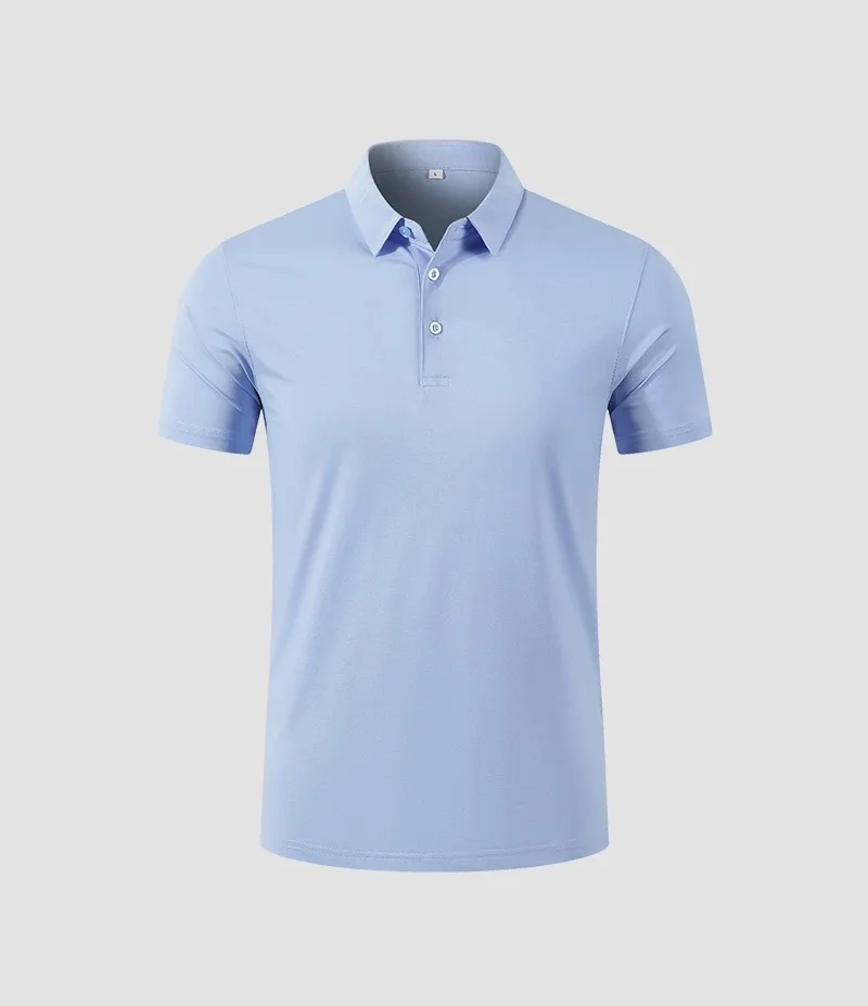 Blue Polo Shirt Simple Design Short Sleeves Collar Button
