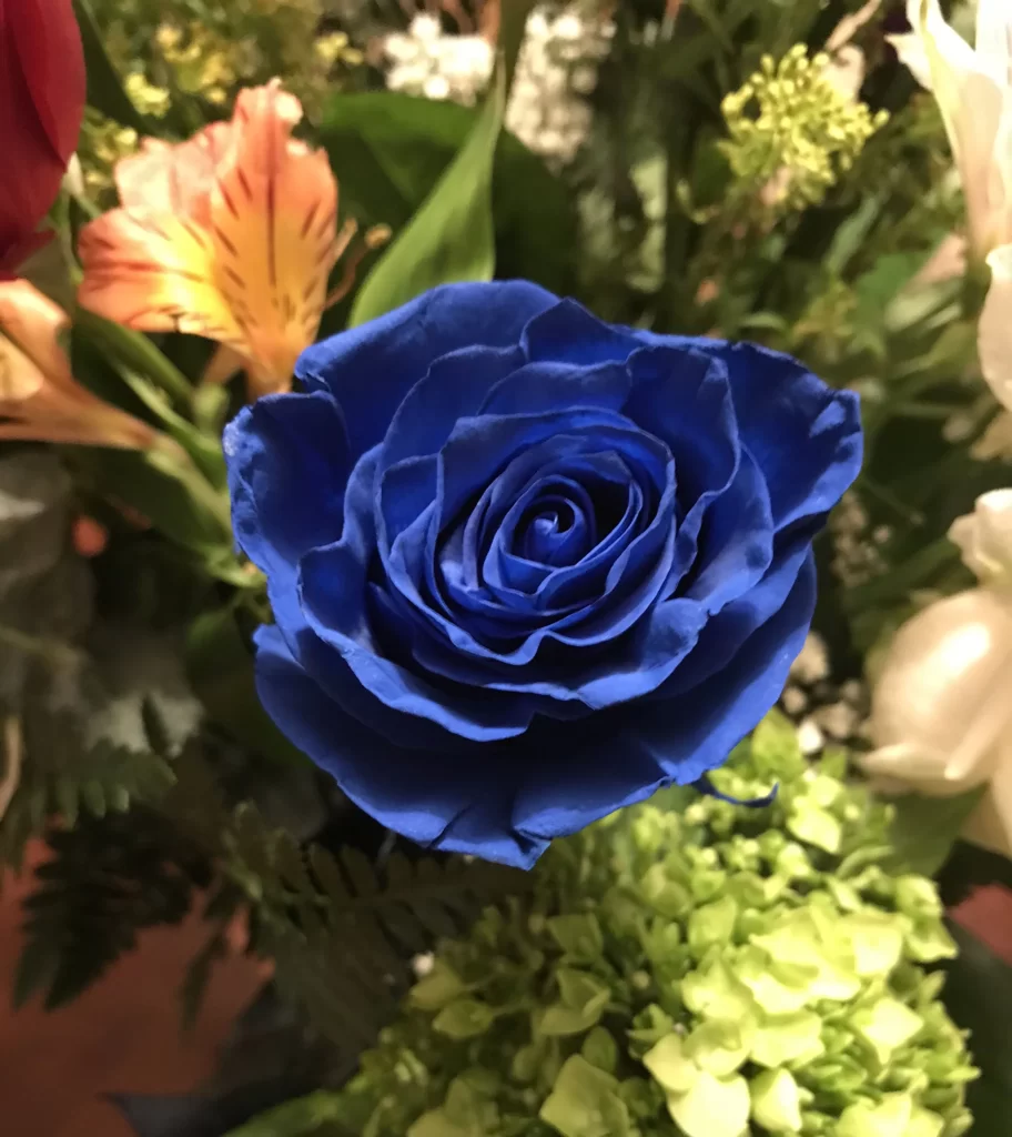 Blue Rose Green Leaves Flower Arrangement