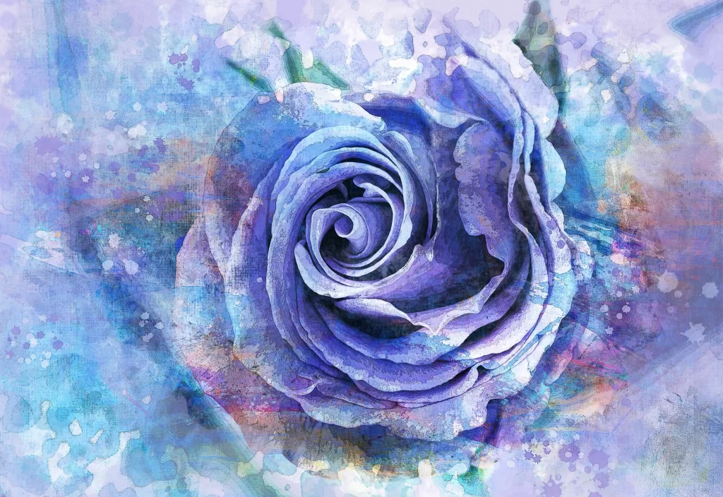 Blue Rose Purple Petals Watercolor Background