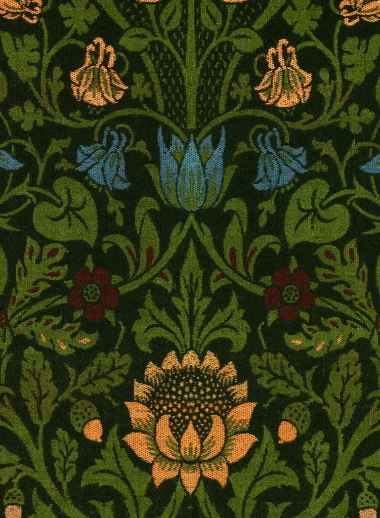 Blue Tulip Vine Sage Green Leaves William Morris
