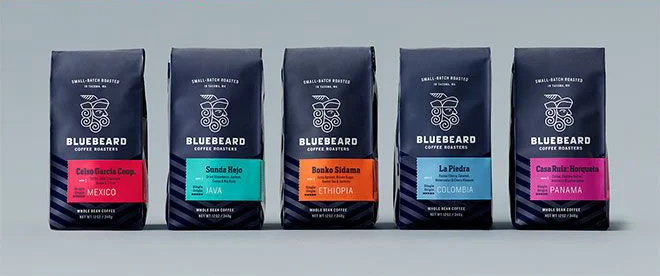Bluebeard Coffee Roasters Coffee Black Red Orange Blue Pink