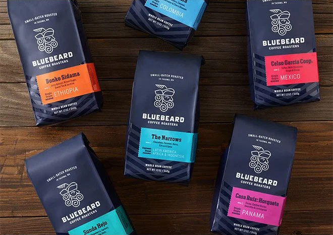 Bluebeard Coffee Roasters Coffee Ethiopia Mexico Panama Design Dark Blue Orange Pink