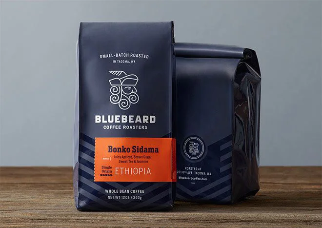 Bluebeard Coffee Roasters Ethiopia Bonko Sidama Single Origin Dark Blue Orange
