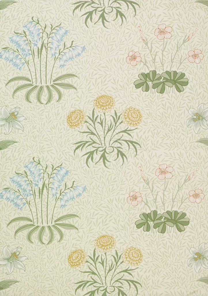 Bluebell Lily Yellow Anemone Green Leaves Vintage William Morris