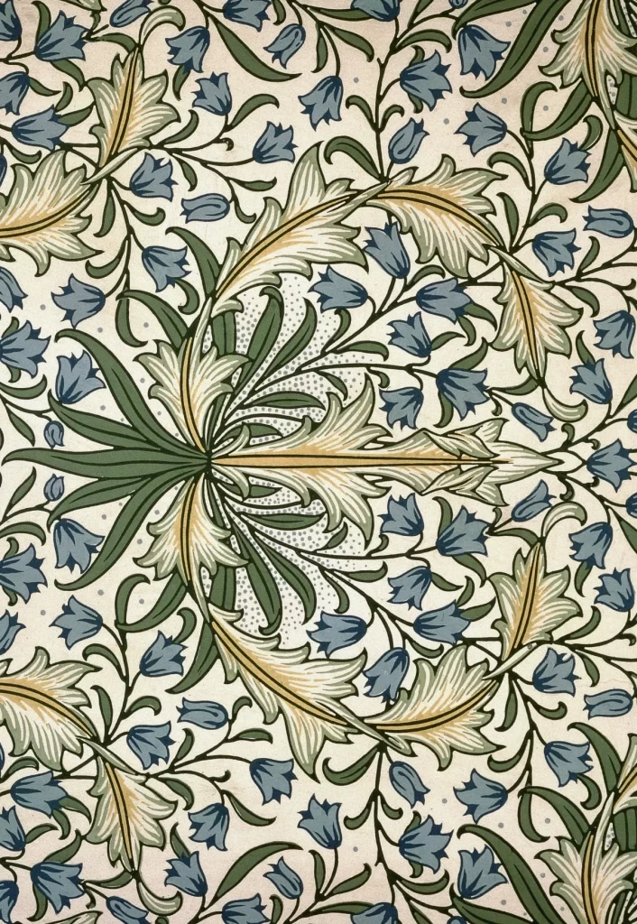 Bluebell Vine Sage Green Leaves Gold Accents William Morris