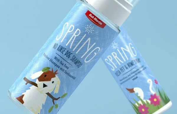 Bob Martin Dog Shampoo Blue White Spring Illustration