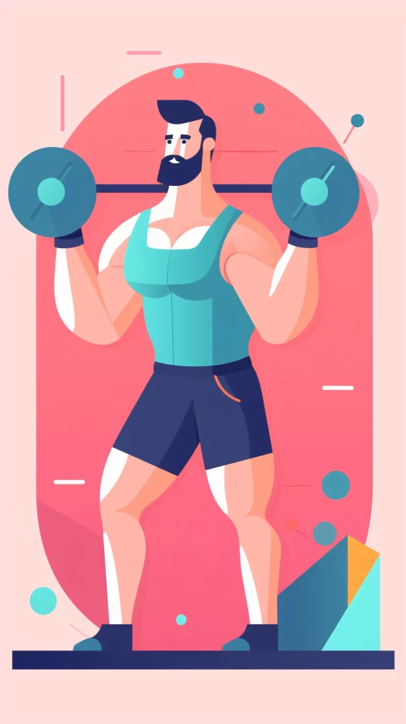 Bodybuilder Green Blue Flat Illustration Modern
