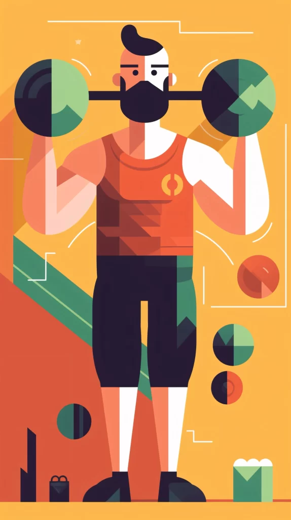 Bodybuilder Orange Green Black Flat Illustration Modern