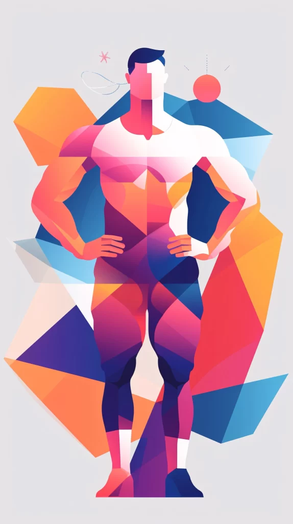 Bodybuilder Red Blue Orange Polygonal Modern