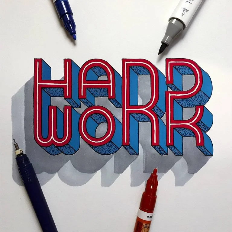 Bold 3D Stylized Red Blue Shadowed Typography Design