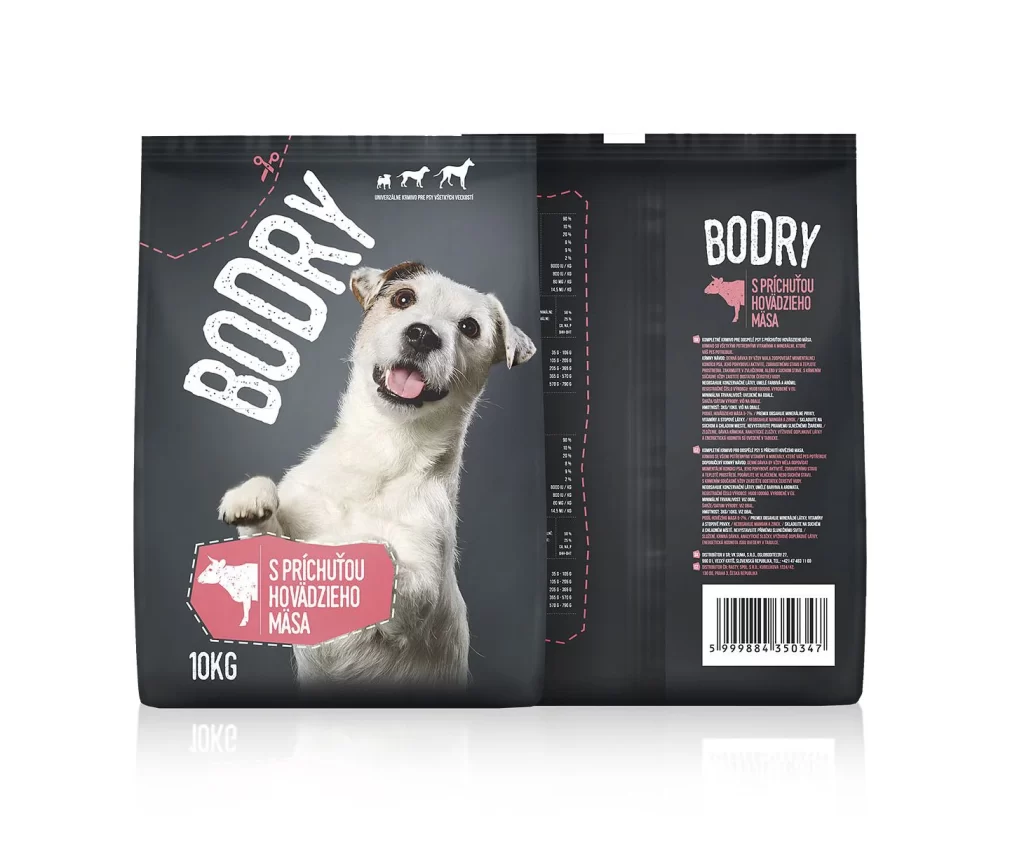 Boodry Dog Food Beef Black Pink Illustration