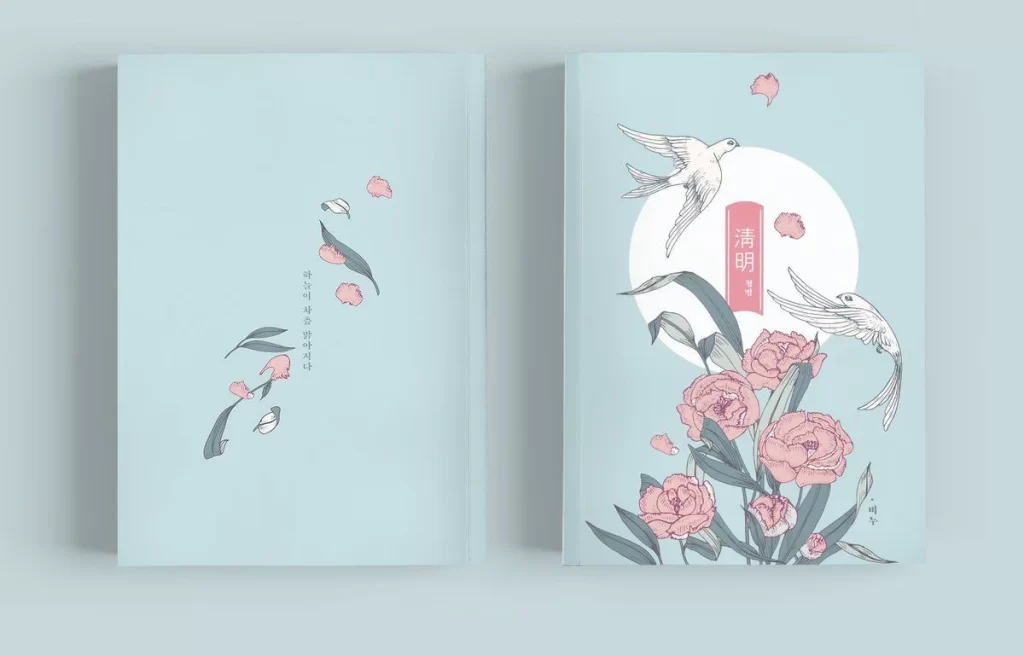 Book Cover Floral Illustration Pastel Blue Pink Traditional Design