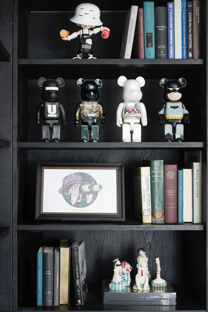 Bookshelf Modern Decorative Black White Colorful Figures