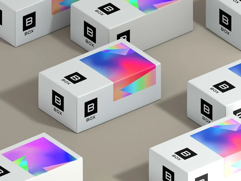 Box Packaging White Multicolored Geometric Modern Design