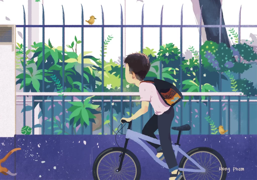 Boy Bicycle Nature Birds Fence