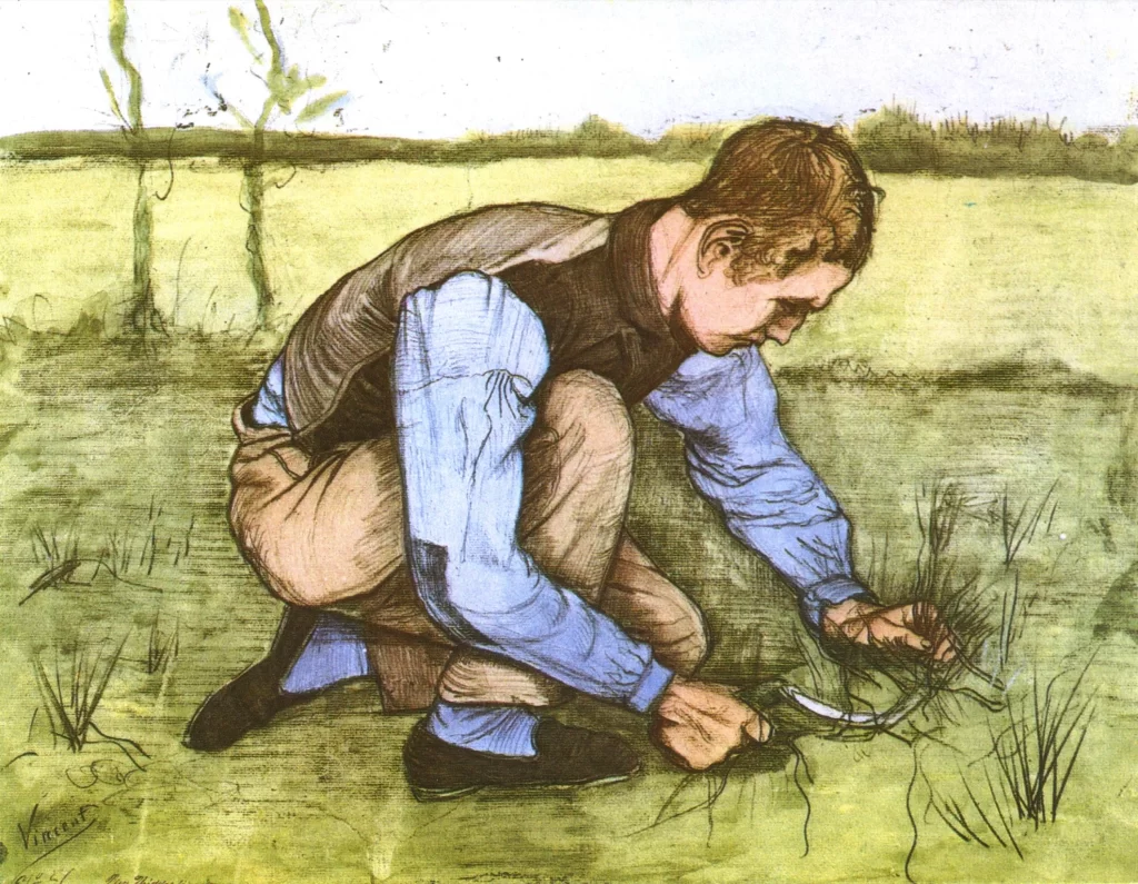 Boy Cutting Grass with a Sickle Van Gogh