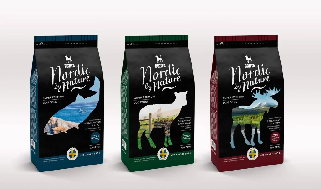 Bozita Dog Food Fish Lamb Elk Black Blue Green Red Silhouette
