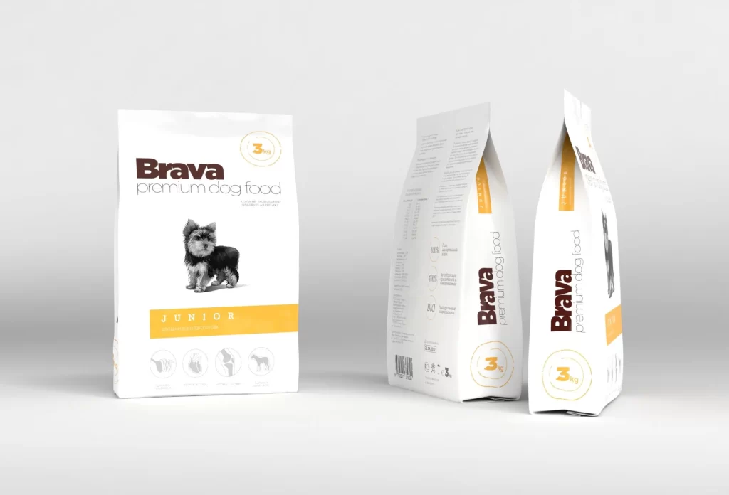 Brava Dog Food Junior Yellow White Illustration