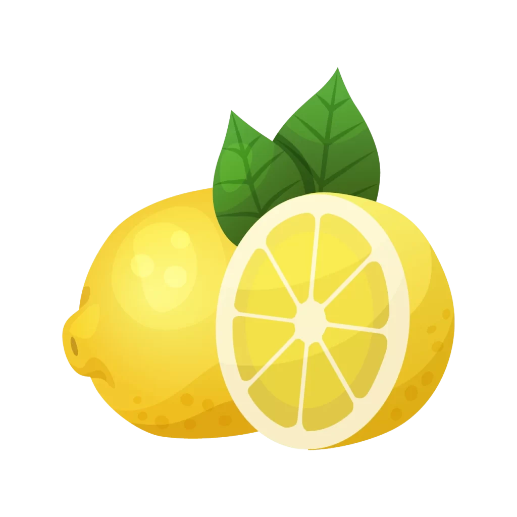 Bright Yellow Lemon Half with Green Leaves